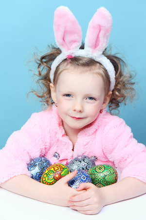 funny girl with rabbit earsの写真素材