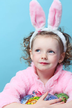 funny girl with rabbit earsの写真素材