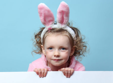funny girl with rabbit earsの写真素材