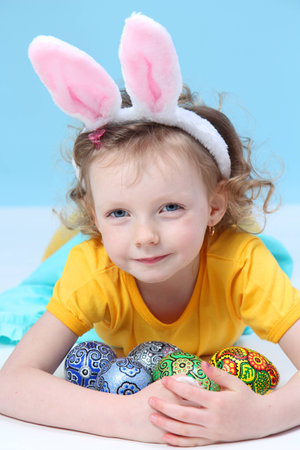 funny girl with rabbit earsの写真素材