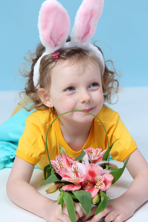 funny girl with rabbit earsの写真素材