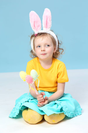 funny girl with rabbit earsの写真素材