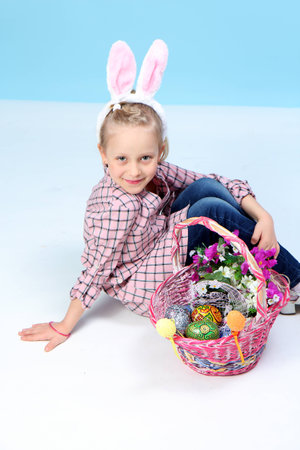 funny girl with rabbit earsの写真素材
