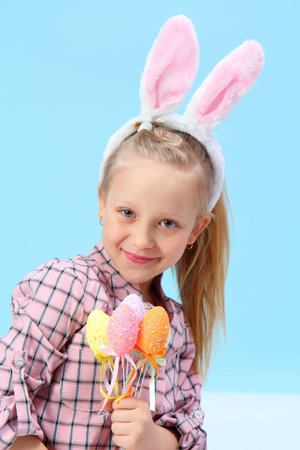 funny girl with rabbit earsの写真素材