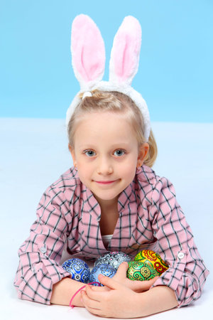 funny girl with rabbit earsの写真素材