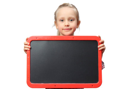 Girl holding a blank signの写真素材