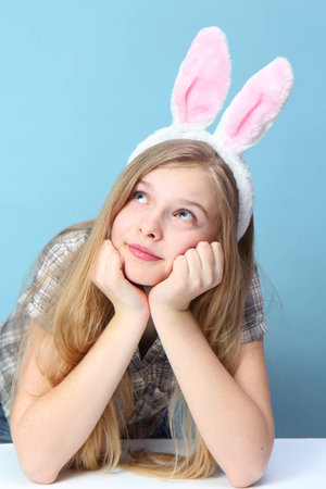 funny girl with rabbit earsの写真素材