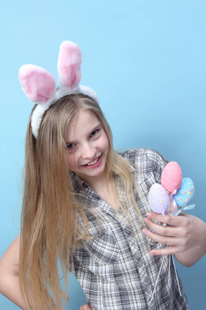 funny girl with rabbit earsの写真素材