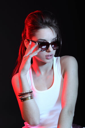 Portrait of a beautiful girl on glasses.の写真素材