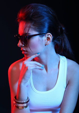 Portrait of a beautiful girl on glasses.の写真素材