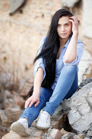 Beautiful young girl  outdoor.の写真素材