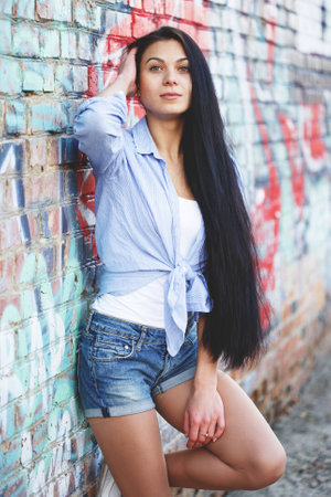 Beautiful young girl outdoor.の写真素材