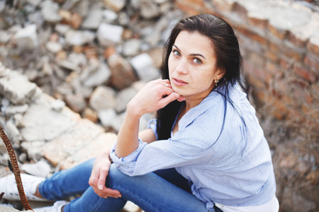 Beautiful young girl outdoor.の写真素材