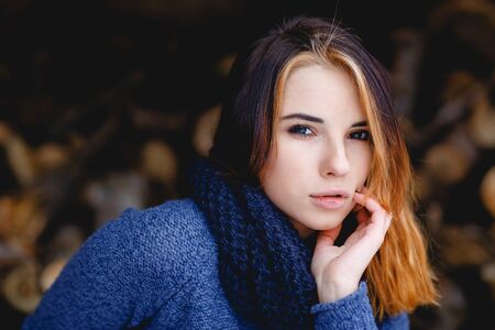 Portrait attractive beautiful girl in the forest.