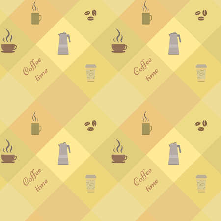 Cafe elements on the rhombus patternのイラスト素材