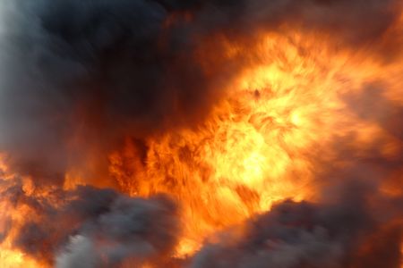 Big burning fire with black smoke