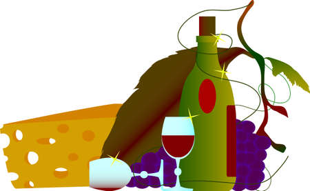 vector -  wine in  glass with cheese and grapeのイラスト素材