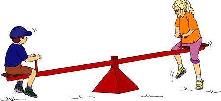 vector - Boy and girl  playing together on a swingのイラスト素材