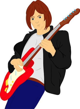 vector - hand draw, guitar player isolated on backgroundのイラスト素材