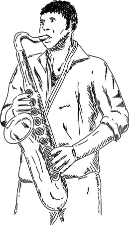 Vector - Saxophone player, isolated on backgroundのイラスト素材