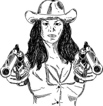 Vector - Desperado Girl with guns isolated on backgroundのイラスト素材
