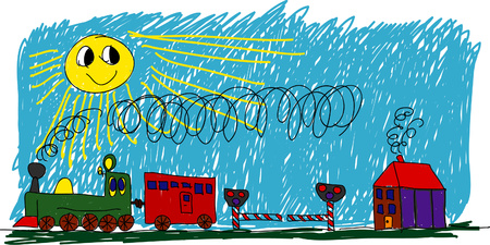 kids painting - train in sunny dayのイラスト素材