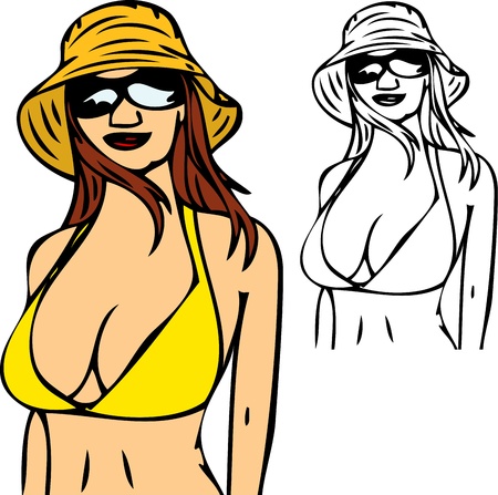 nice brunet girl with swimsuit, isolated on backgroundのイラスト素材