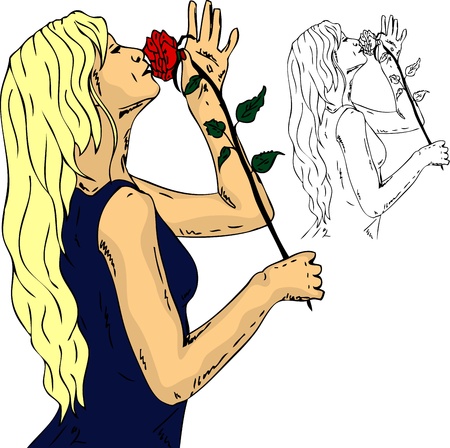 Young woman with rose , isolated on backgroundのイラスト素材