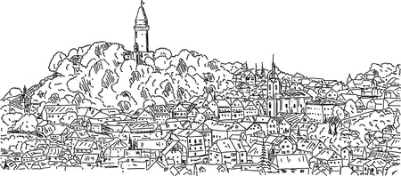 vector - Stramberk, historic town with a castle on a hill top ,Czech republic, Europe のイラスト素材