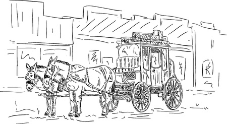 Horse western carriage, hand draw isolated on backgroundのイラスト素材