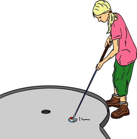  Young girl played mini golf, isolated on backgroundのイラスト素材