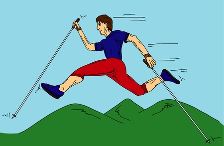 very speed Nordic walking man, isolated on backgroundのイラスト素材