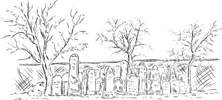 vector - old jewish cementary and treesのイラスト素材