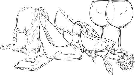 vector - clothes and rose  lying on the floor after partyのイラスト素材