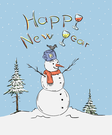 vector - snowman - Happy new yearのイラスト素材