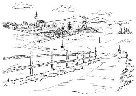 vector - village Golling an der Salzach - Torren, under the foot of the mountains Alpy , Europe,Austriaのイラスト素材