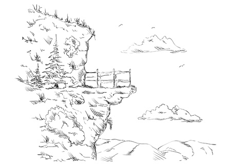 vector - rock lookout - isolated on backgroundのイラスト素材