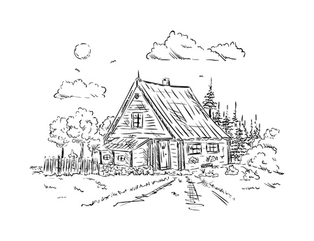 vector - old wooden Cottage house , isolated on background