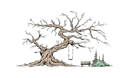 vector - Big old tree - isolated on background -Happy placeのイラスト素材