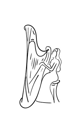 Vector - woman playing the harp , isolated on backgroundのイラスト素材