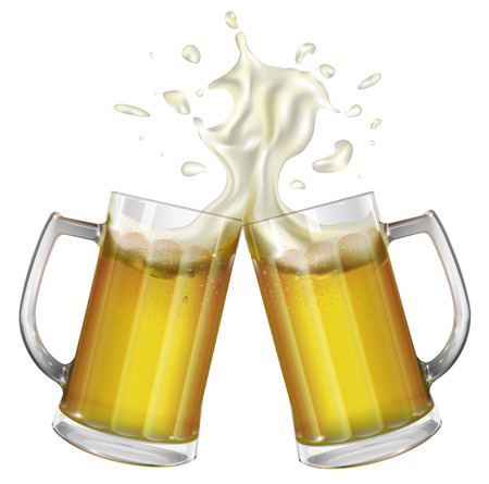 Two mugs with a light beer. Mug with beer. Vectorのイラスト素材