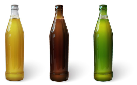 Beer in a bottle. Green bottle of beer. Brown bottle of beer. Glass bottle of beer. Vectorのイラスト素材