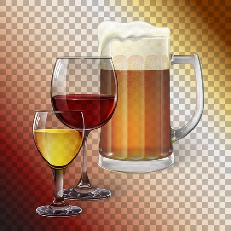 Cocktail glass, wine glass, mug with beerのイラスト素材