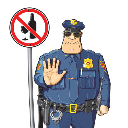 Cop warned - can not drink alcohol. Alcohol prohibition - sign.のイラスト素材