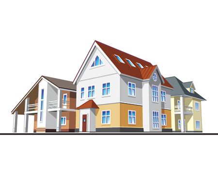 Individual residential houses. Suburban homes or cottages. Vector illustrationのイラスト素材