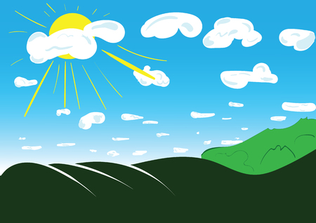 Vector spring background, blue sky and green grass.のイラスト素材