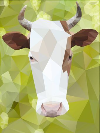 Vector geometric polygon cow polygonal green backgroundのイラスト素材