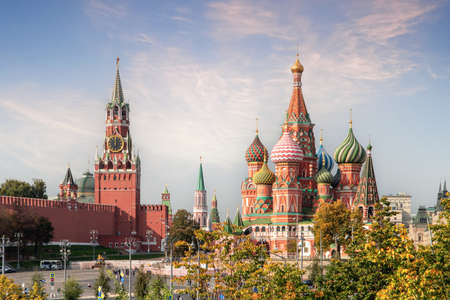 MOSCOW, RUSSIA - NOVEMBER 18, 2020: Moscow, Russia, Red square, view of St. Basil's Cathedral and...