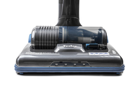 Moscow, Russia - january 3, 2021: Tesler Pure Storm 4000 cordless vertical vacuum cleaners without dust bag with cyclone filter. on white backgroundのeditorial素材