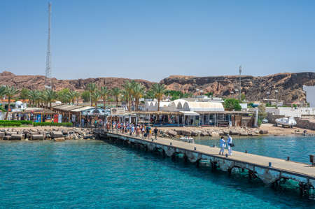 Sharm el Sheikh, EGYPT - MAY 18 2021: view of the pier and port of the resort town on the Sinai...